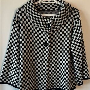Vintage Black & White Checkerboard Knit Jacket with Wide Collar ♟️